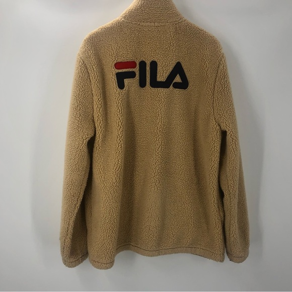 *Fila Sherpa Full Zip Jacket Tan Black Red Mens Small - Picture 1 of 9